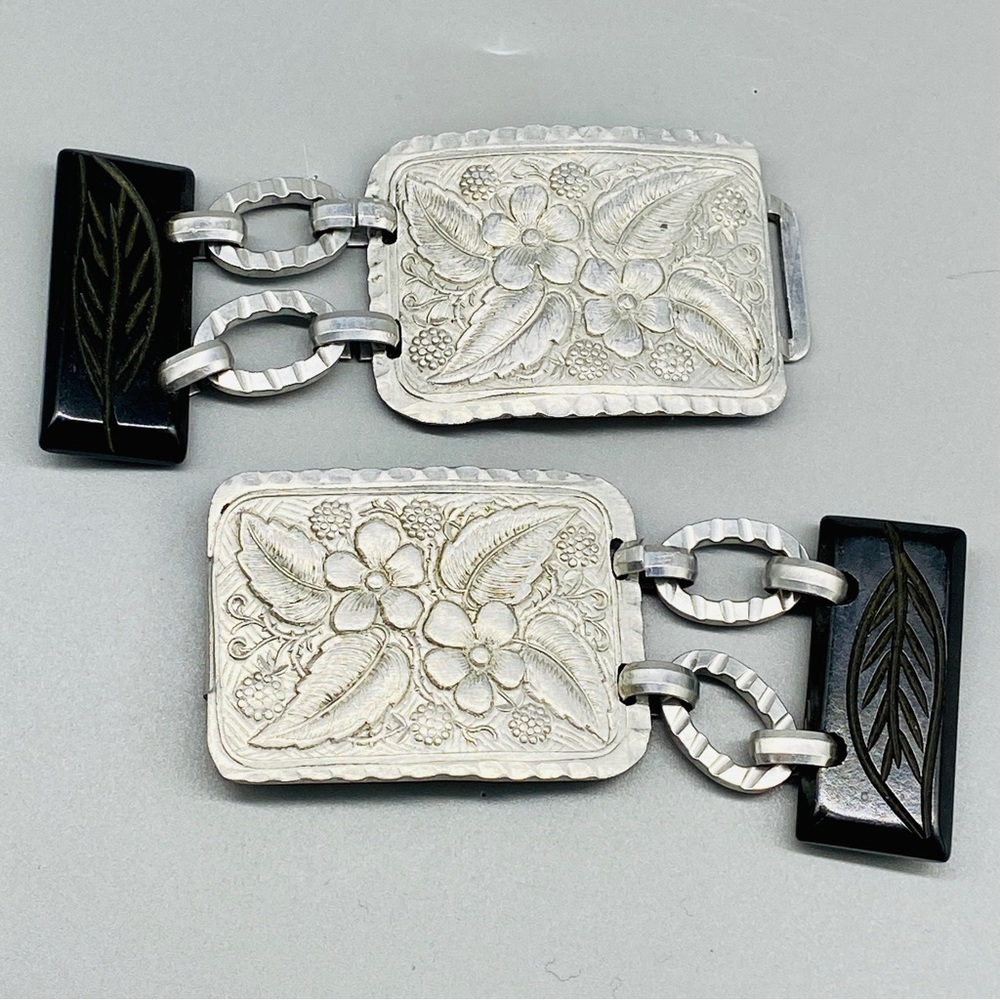 Vintage Two Part Belt Buckle with Bakelite Metal Panels